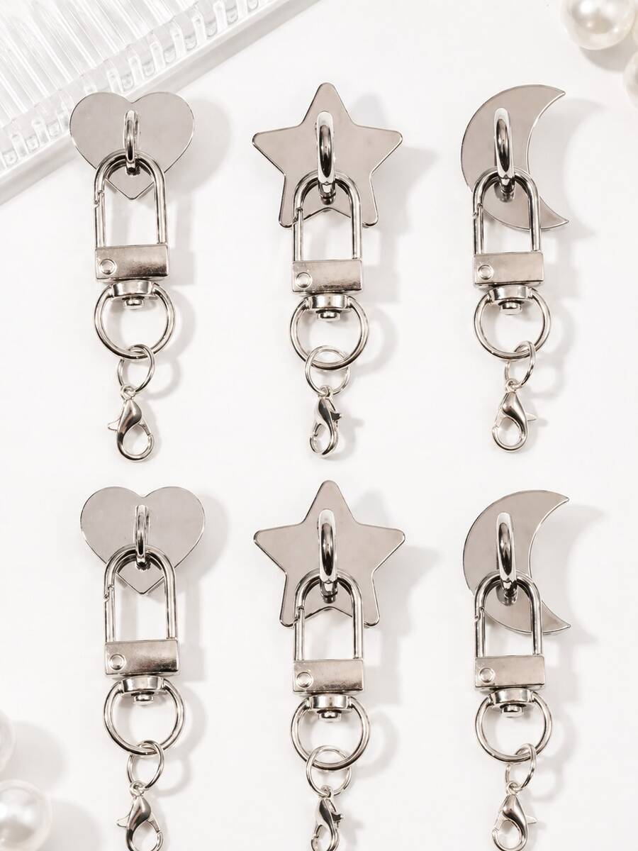 Silver Metal Heart Star Moon Keychain Clip, Swivel Lobster Clasp Key Ring Connector, DIY Bag Charm Accessory, Multi-Purpose Pendant Hook For Handmade Ornament