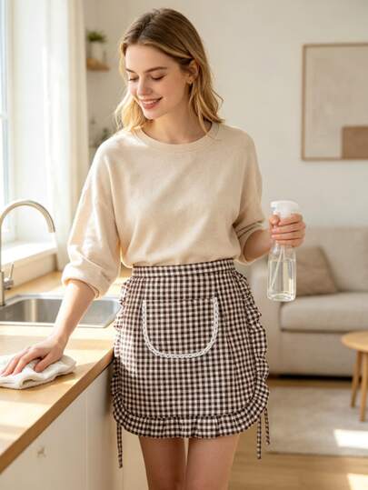 Waist Apron, Women's Vintage Apron With Pockets, Maid Vintage Ruffle Apron, Cute Mini Apron, Red And White Plaid, Adjustable Shoulder Straps, Suitable For Cooking, Painting, Gardening, Office And Other Scenes - Ideal Gift, Office Apron