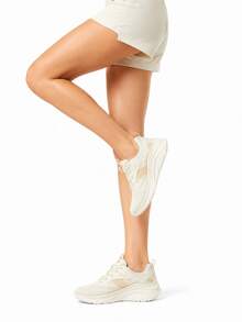 Skechers Women's Lightweight, High-Elasticity Foam, Thick-Soled Casual Running Shoes With Hollowed-Out Flyknit Mesh Upper And Shock Absorption. - Off White - View 2
