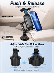 Universal Car Cup Holder Phone & Tablet Mount, Telescopic Rotating Cup Slot Navigation Stand With Spring Tension Clip, Anti-Slip & Anti-Vibration, Compatible With Smartphones, GPS And Tablets Up To 12 Inches, Car Interior Accessory - Cup Holder Bracket - View 4