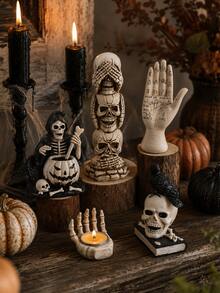 1pc/3pcs Gothic Skull Desktop Decor, Crow Hand Candle Holder, Pumpkin Grim Reaper Statue, Haunted Tiered Tray, Halloween Dark Aesthetic Witch Style, Fireplace Mantel Shelf, Cosplay Party Holiday Decoration Gift, Housewife Friend Style, Spooky Indoor Home Decor Ornament - style 1 - View 10