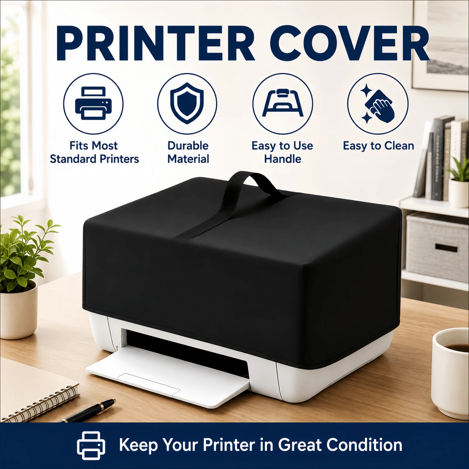 Printer Cover- 5 Sizes Available, 2 Colours(Black/Grey), Heavyweight 300D Oxford Fabric, Drawstring Closure At The Bottom, With A Top Handle, Suitable For Printer, Printers For Home Use, Hp Printer, Dtf Printer(Only The Protective Cover) - Black - View 1