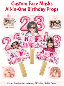 Personalized Balloon Ribbon Photo Fan, Customized Cardboard Silhouette Photo Stand, Personalized Cardboard Hollow Mask, DIY Photo Booth Props, Suitable For Bachelor Party, Birthday, Costume Party, Graduation Ceremony, Wedding Gift - Multicolor - View 2