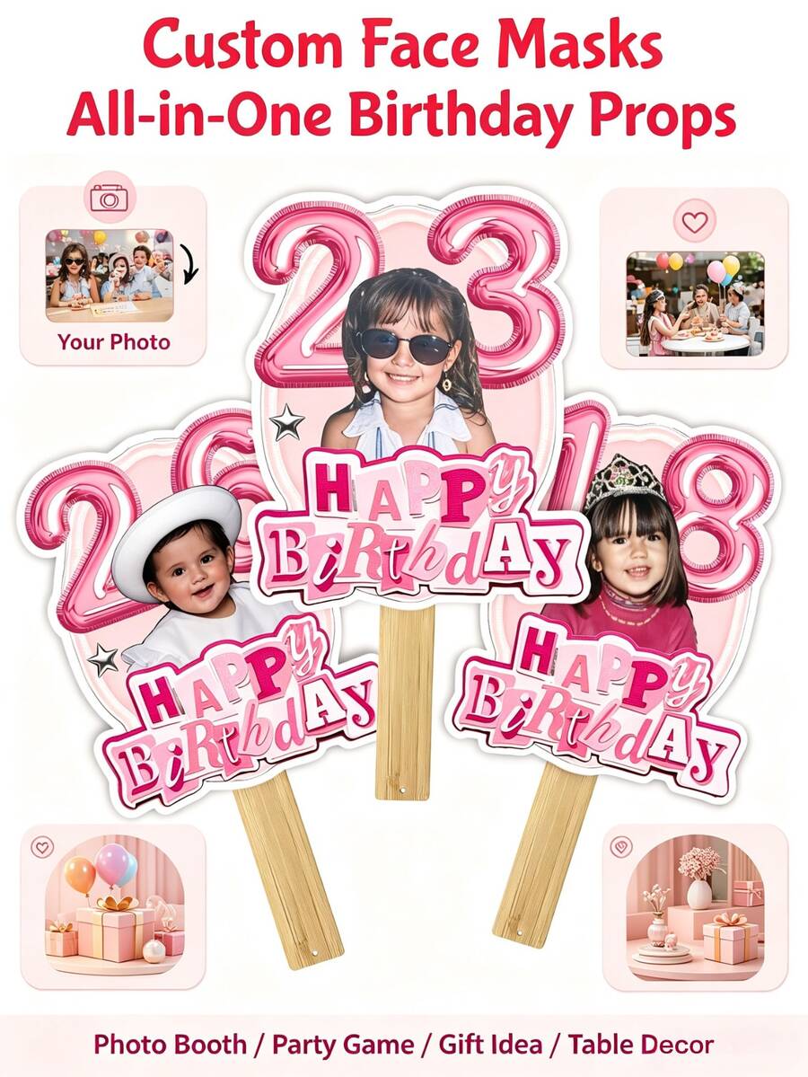 Personalized Balloon Ribbon Photo Fan, Customized Cardboard Silhouette Photo Stand, Personalized Cardboard Hollow Mask, DIY Photo Booth Props, Suitable For Bachelor Party, Birthday, Costume Party, Graduation Ceremony, Wedding Gift