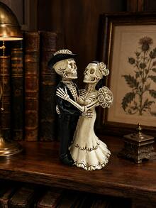 Romantic Skeleton Couple Figurine, Resin Skeleton Newlywed Couple Sculpture, Suitable For Gothic Home Decor, Fireplace Mantel, Bookshelf, Wedding Gift And Halloween Decoration - 1PC - View 2