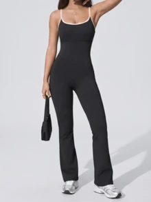 Cross-Back Yoga Jumpsuit, Pilates Workout One-Piece Jumpsuit, Slimming And Flattering. Sports Black - Black - View 3