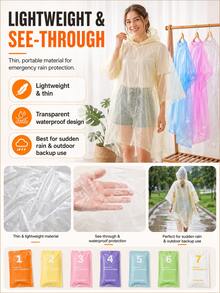 Disposable Card-Sized Rain Poncho, Transparent Waterproof Portable Raincoat, Unisex, Compact Emergency Rain Gear, Suitable For Concerts, Sports Events - Multicolor - View 6