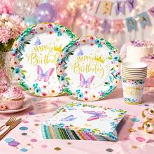 8/25/49 Stücke Schmetterlingskrone Happy Birthday Party Dekorationen, 7"/9" Einweg Party Geschirr, Pappbecher, Party Servietten, Papiermaterial, geeignet für Schmetterling Thema Party Dekoration, Mädchen Party, Geburtstagsfeier, Dessert Thema Geburtstagsfeier, Familientreffen, Geburtstagsfeier Szene Arrangement, Geschenk Party, Baby Shower, Bad, Party Feier - Verschiedenfarbig - Übersicht 1