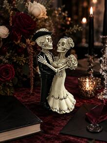 Romantic Skeleton Couple Figurine, Resin Skeleton Newlywed Couple Sculpture, Suitable For Gothic Home Decor, Fireplace Mantel, Bookshelf, Wedding Gift And Halloween Decoration - 1PC - View 3