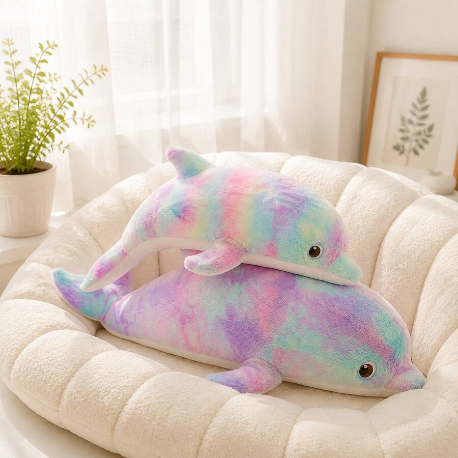 Large Cute Colorful Plush Dolphin Doll, Soft Cartoon Shaped Pillow, Holiday Birthday Party Decor, Children's Gift, Suitable For Christmas, Valentine's Day, Both Men And Women