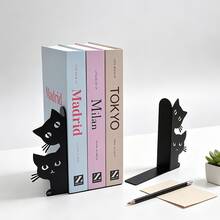 Narrow And Convenient Metal Cat Bookends, A Pair Of Cute Cat Bookends, Suitable For Bookshelf Decoration, Perfect For Home, Office, Desk, And Bookshelf Decoration (Front Half, Back Half). - B381 - View 9
