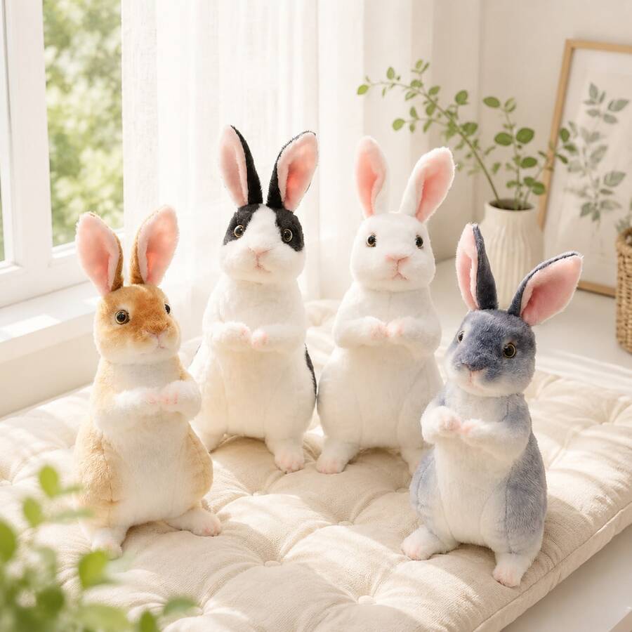 Keylingwd 1pc Realistic Plush Rabbit Doll, Cute Lifelike Rabbit Stuffed Animal Doll Decor, Easter Gift, Christmas Gift, Birthday Gift, Kids Room Decoration - Multicolor - View 1