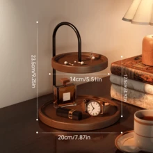 Double-Layer Wooden & Iron Storage Tray, Desktop Decor Display Stand, Suitable For Jewelry, Cosmetics, Keys, Perfume, Bedroom Vanity Countertop Organizer - View 5