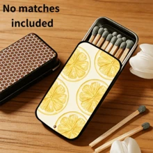 1pc Lemon Slice Pattern Metal Matchbox (Matches Not Included), Vintage Sliding Lid Compact Box, Lemon Theme Design, Portable Storage Box, Suitable As Gift Or Fashion Decorative Storage Box. - View 3