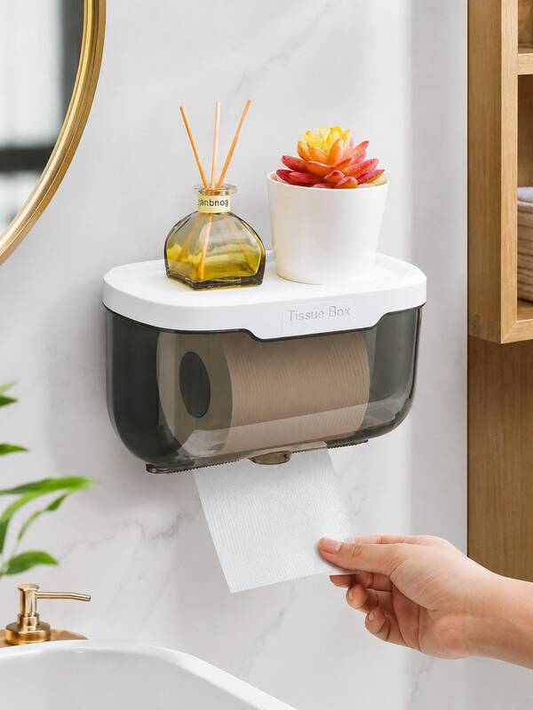 1 Adet Depolama Raflı Tuvalet Kağıdı Tutucu, Kağıt Kapaklı, Duvara Monte Delme Gerektirmeyen Kurulum, Su Geçirmez Çok Fonksiyonlu Banyo Kağıt Tutucu, Yer Tasarrufu Sağlayan Tasarım, Banyo, Mutfak ve Yatak Odası İçin Uygun, Banyo Dekor Aksesuarı