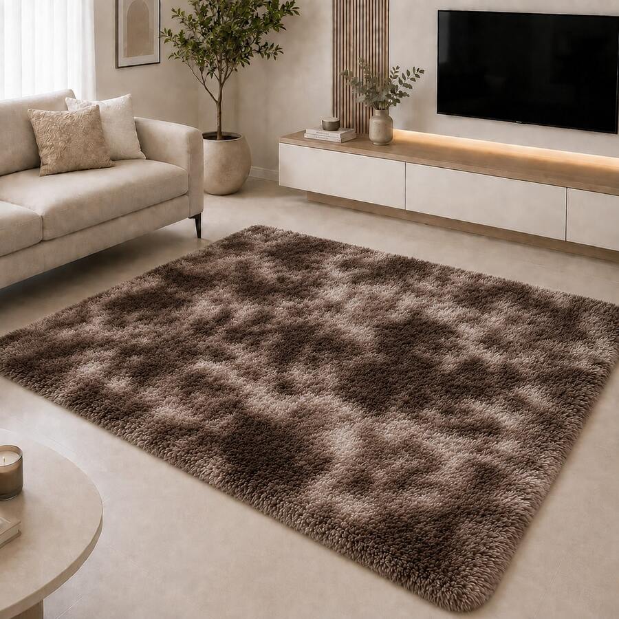Tapete Felpudo 1,50x1,00m Macio Antiderrapante Leve Decorativo para Sala Quarto Corredor - Marrom Mesclado - Visão 1