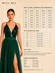 Dark Green Sequin Tulle Slit Maxi Evening Dress - 綠色 - 查看 11