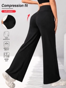 Casual Yoga Maternity Flared Pants With Side Pockets And An Adjustable Waist. Made Of Soft, Comfortable, High-Elastic Nylon Fabric. Black - Black - View 3