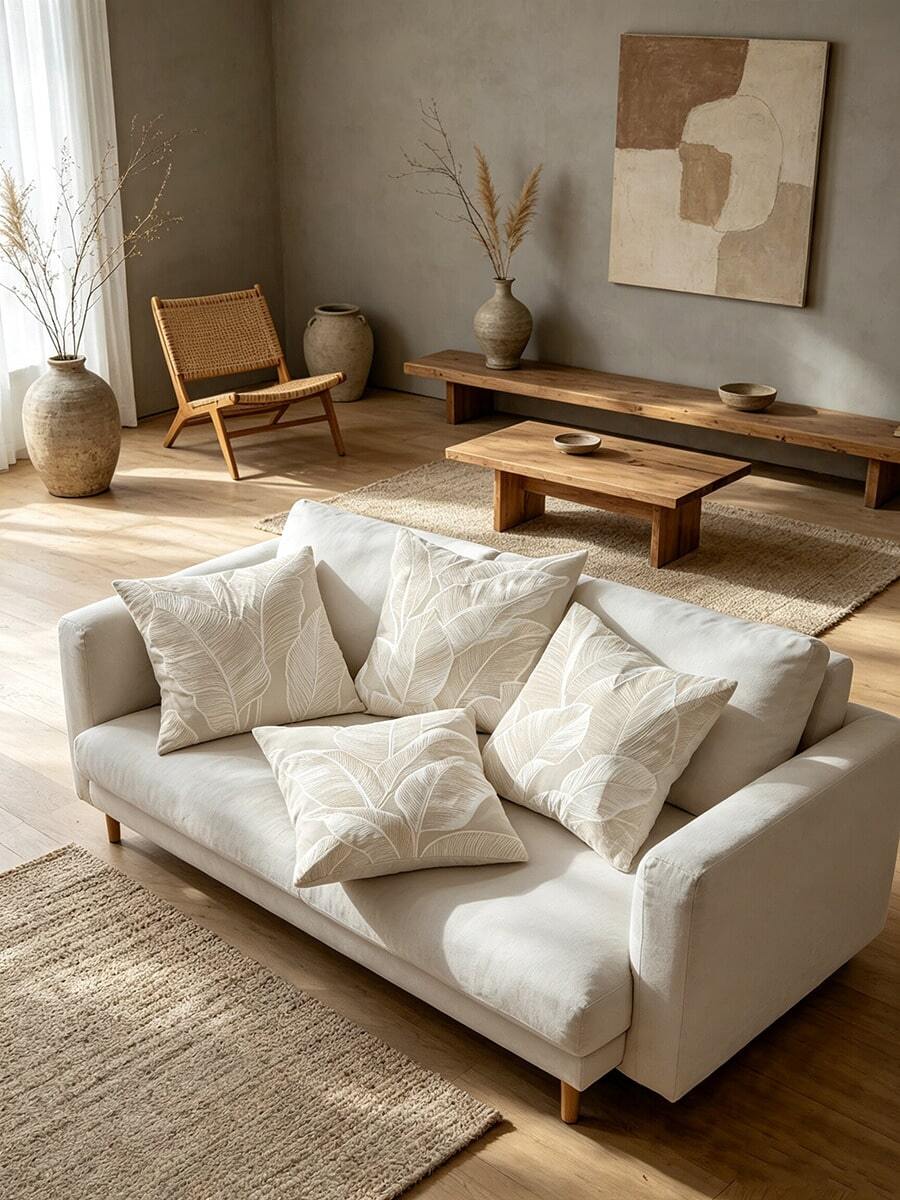 4PCS Light Khaki Minimalist Silhouette Pillow Covers 4Pcs Modern Simple Style Decorative Throw Pillows For Sofa Living Room Decor - Multicolor - View 1