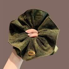 Korean Style Mist Forest Green Scrunchie, Niche Design Hair Tie For Ponytail, High Aesthetic Hair Band - Green - View 9