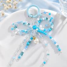 1pc Fresh Beaded Bow Bag Charm, Gentle Girl Style Pearl Pendant, Versatile Keychain, Soft Healing Bag Accessory, Commute Versatile Girly Small Ornament - Multicolor - View 2