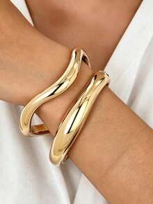 3pcs/2pcs/1pc Luxury Bracelet, Gold Bracelet, Wide Bracelet, Thick Bracelet, Bracelet Set, Wide Bracelet - Yellow Gold - View 6