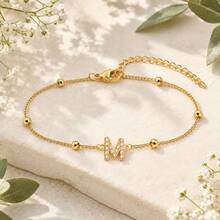 1pc Simple Classic Initial Gold Color Stainless Steel Bead Chain Anklets For Women - Yellow Gold - View 3