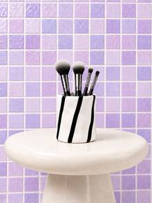 1pc Striped Makeup Brush Holder, Ceramic Texture Cosmetic Storage Box, Makeup Tool Display Rack, Vanity Desktop Organizer, Suitable For Bathroom Countertop, Dorm, Home Decor - Diagonal Ripple - View 6