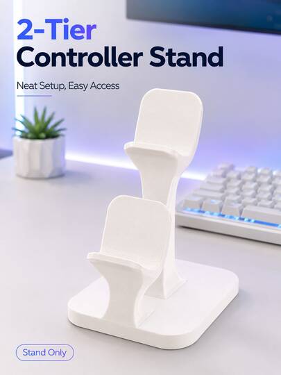1pc 2-Tier/3-Tier Game Controller Holder Stand, Vertical Desktop Storage Organizer For Gaming Setup, Space-Saving Stable Base, Black/White, Controllers Not Included