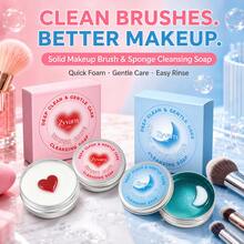 Makeup Brush Cleaning Soap, Gentle Solid Cleanser, Suitable For Makeup Brushes, Makeup Sponge And Powder Puffs, Quick Foaming Portable Brush Care Soap, Heart And Moon Design - Multicolor - View 4