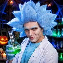 Men Light Blue Spiky Fluffy Costume Wig, Voluminous Explosive Short Synthetic Hair Wig, Scientist Styling Wig For Halloween Cosplay Themed Party Photo Props - Multicolor - View 1