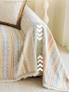 1pc Bohemian Colorful Geometric Vertical Stripe Chenille Sofa Throw, All-Season, Pet-Friendly, Washable, Perfect For Home Decor - Multicolor - View 6