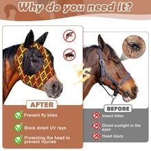 Comfortable Horse Fly Mask With Ears, UV Protection And Sun Protection - Soft And Lightweight - Breathable Horse Mask Suitable For Ponies (M;Cob) - Yellow - View 3