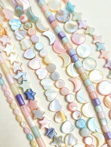 1 Strand Candy Color Sweet Natural Shell Beads Moon Star Heart Shaped Shell Beads Colorful Rice Beads Round Beads DIY Jewelry Making And Decoration Beads For Women Necklace Bracelet Earrings - Candy Colors (Random Assortment) - View 5