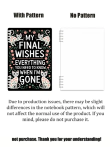 End-Of-Life Care Planning Spiral Notebook - "My Last Wishes" Will, Preparation & Funeral Planning Guide Manual - Mixed Floral Pattern With Cat Elements, Paper Material No Power Required, Compassionate Bereavement Gift, Practical Funeral Planning Tool | Elegant Planning Book | Durable Spiral Binding, Memorial Album - Multicolor - View 3