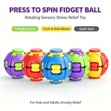New Large Printed Ball, Press & Spin Stress Relief Toy, Multi-Function Handheld , Relieves Anxiety, Ideal Desktop Toy And Gift For Teens And Adults, Press & Spin Fidget Ball - Multicolor - View 3