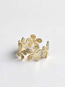 Artistic Starfish Heart Feather Leaf Flower Stripe Shape Exaggerated Thick Stackable Stainless Steel Open Adjustable Size Gold Bracelet Modern Sculpture High Street Fashion Cuff Clothing Accessory - Gold Bracelet - View 20