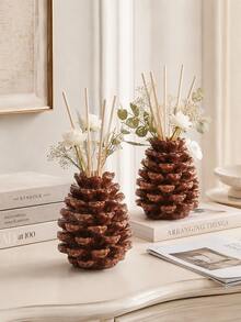 1 buah Vas Resin Kerucut Pinus Gaya Cottagecore, Vas Bunga & Diffuser Reed 2-in-1, Wadah Dekorasi Tekstur Cokelat Vintage untuk Kamar Tidur, Kamar Mandi, Ruang Tamu, Dekorasi Rumah, Hadiah - Botol diffuser berbentuk kerucut pinus - View 6