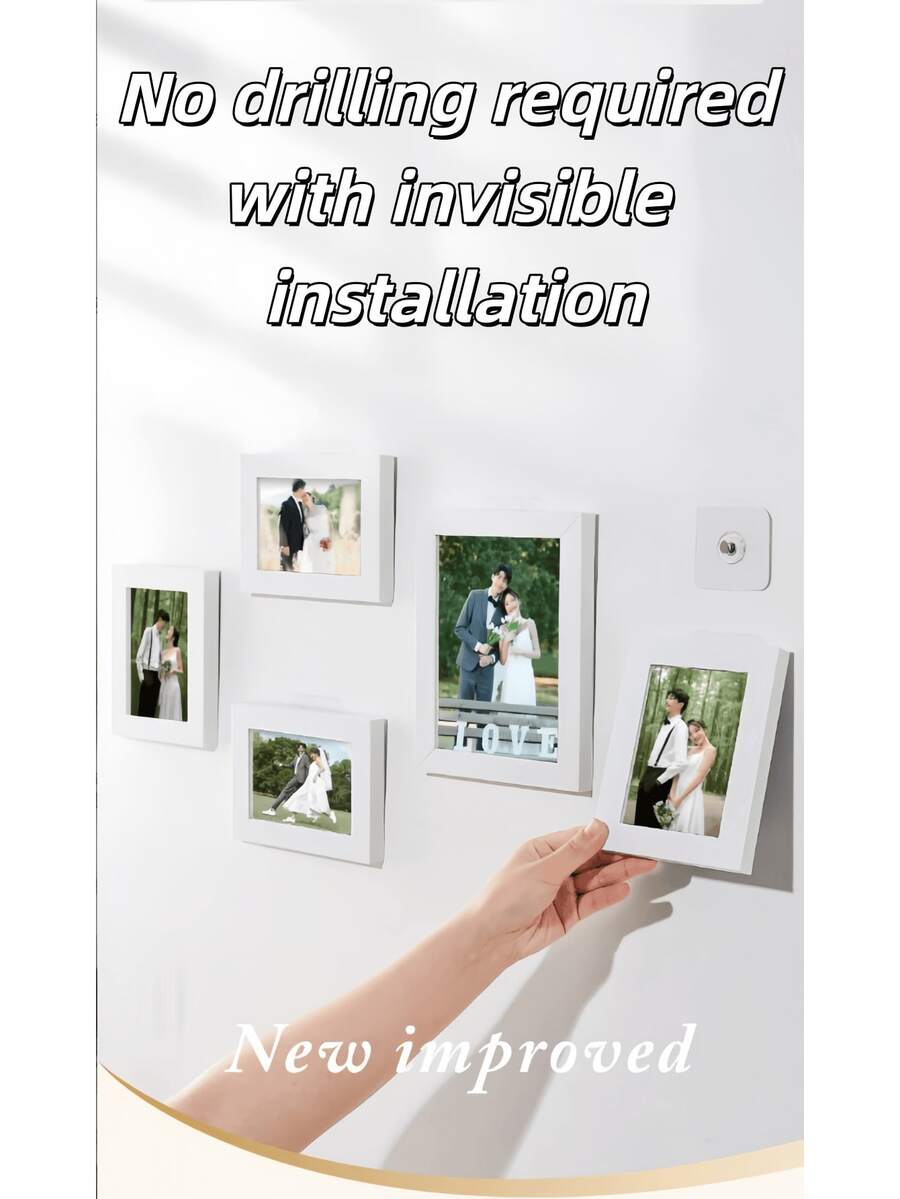 6pcs Portable White Photo Hooks, No Nails Damage-Free, Suitable For Hanging Wedding Photos, Wedding Portraits, Wall-Mounted Photo Frame Bracket, No Drilling Required, Easy Installation