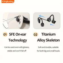 Kinglucky 骨傳導耳機，開耳式無線運動耳機，適用於騎行、運動、健身和戶外活動，16小時電池續航，環境感知功能，支持免手持通話，黑色、白色、藍色、米色可選 - 查看 11