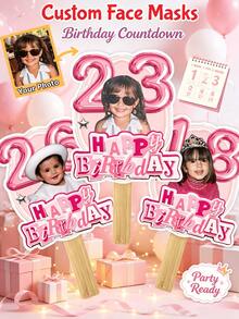 Personalized Balloon Ribbon Photo Fan, Customized Cardboard Silhouette Photo Stand, Personalized Cardboard Hollow Mask, DIY Photo Booth Props, Suitable For Bachelor Party, Birthday, Costume Party, Graduation Ceremony, Wedding Gift - Multicolor - View 10