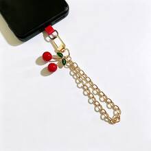 1pc Cute Cherry Keychain Phone Strap, Cherry Phone Charm Lanyard, Girly Style Phone Chain Pendant Accessory - Red - View 5