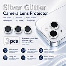 1 Set (3 Pieces) Glitter Camera Lens Protector Film Compatible With IPhone 17/16/15/14/13/12/11 Pro Max, [Anti-Drop][Compatible With Phone Case][Easy To Install] Camera Screen Protector Film Accessory - Silver - View 1