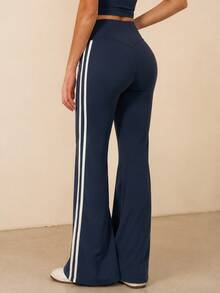 Loose Wide Leg High Waist Tummy Control Naked Feel 3D Casual Running Workout Fitness Yoga Long Pants - Navy Blue - View 4