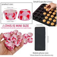 Moldes para mini cupcakes, tazas de papel pequeñas para hornear, tapetes pequeños para tartas, moldes para hornear, envoltorios desechables para cupcakes - Corazones rojos y blancos - Ver 4