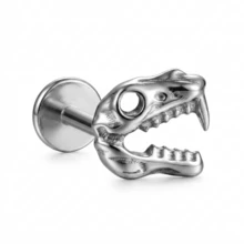 1PC ASTM F136 Titanium Snake Skull Labret Flat Back Stud Viper Fangs Helix Tragus Conch Earring Piercing Jewelry Cool - Internal Thread - View 6