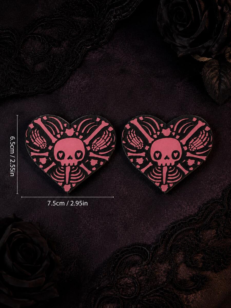1 Pair Cute & Funny Skull Nipple Covers, Gothic Style, Suitable For Halloween - Multicolor - View 1