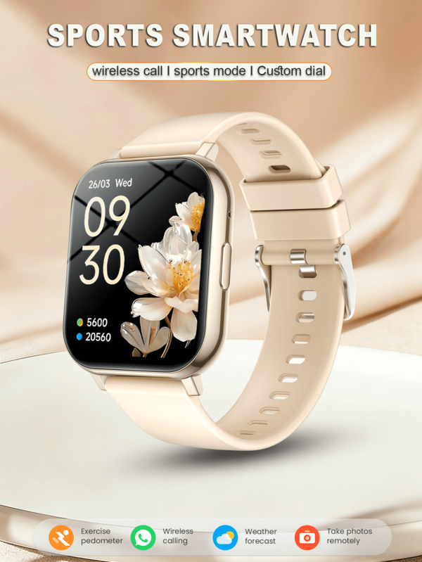 QAGSFLC Unisex Smart Watch With Wireless Calling & Message Alerts, Pedometer, Calorie, Distance Tracking, Multi-Sport Modes, Music Control, Remote Camera, Alarm, Metal Case & Silicone Strap, 180mAh Battery, USB Charging, Multi-Function Smart Watch For Smartphones, Holiday Gift, Birthday Gift