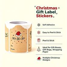 Vintage Kraft Paper Christmas Gift Stickers Roll, Cute Snowman Santa Claus Christmas Tree Pattern, Wavy Edge Rectangular Holiday Label Stickers, Self-Adhesive Easy Tear Easy Apply, With To/From Writing Area, Suitable For Gift Box Decoration, Gift Bag Sealing, Gift Wrapping Accents, Holiday Gift Box Labels, Christmas Party Decoration, New Year Gift Identification, Suitable For Christmas, New Year, Winter Holiday Gifting, Family Gathering, Business Gift Packaging, Multi-Functional Kraft Paper Sticker Labels - Khaki - View 5