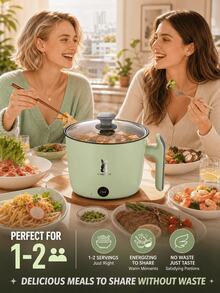 SMEGGEMS 火鍋麵電鍋 雙速保溫電炒鍋 不沾鍋 多功能鍋 可煎、燉、炒、煮，易清洗、易收納攜帶 - 綠色 - 查看 10